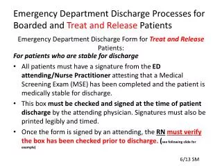 Emergency Department Discharge Form for Treat and Release Patients: