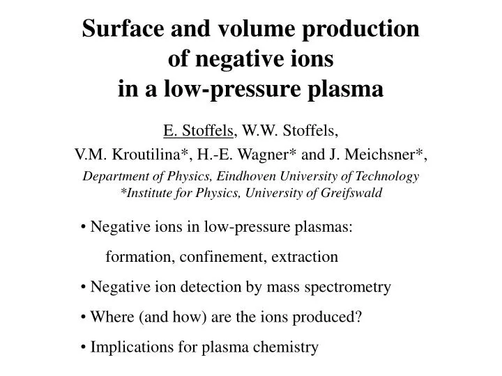surface and volume production of negative ions in a low pressure plasma