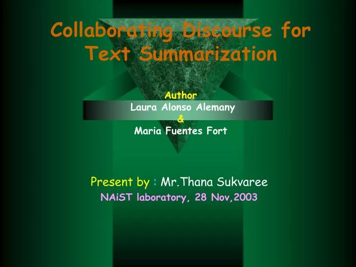 collaborating discourse for text summarization author laura alonso alemany maria fuentes fort