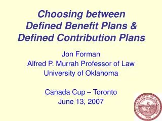 Choosing between Defined Benefit Plans &amp; Defined Contribution Plans