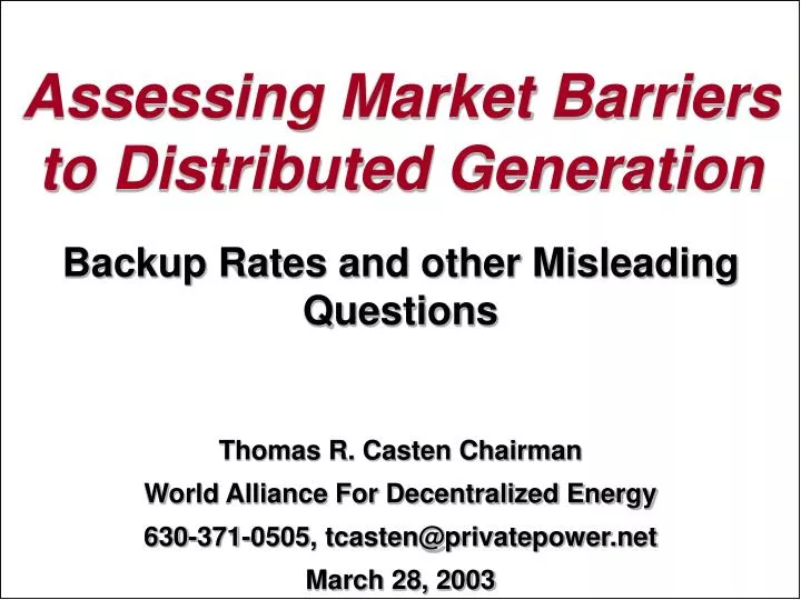 assessing market barriers to distributed generation