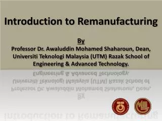 Introduction to Remanufacturing By
