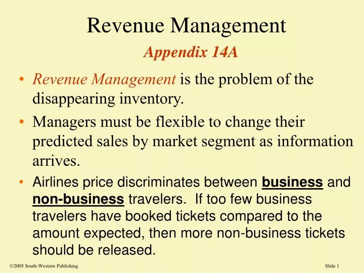 revenue management appendix 14a