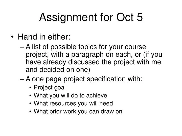 assignment for oct 5