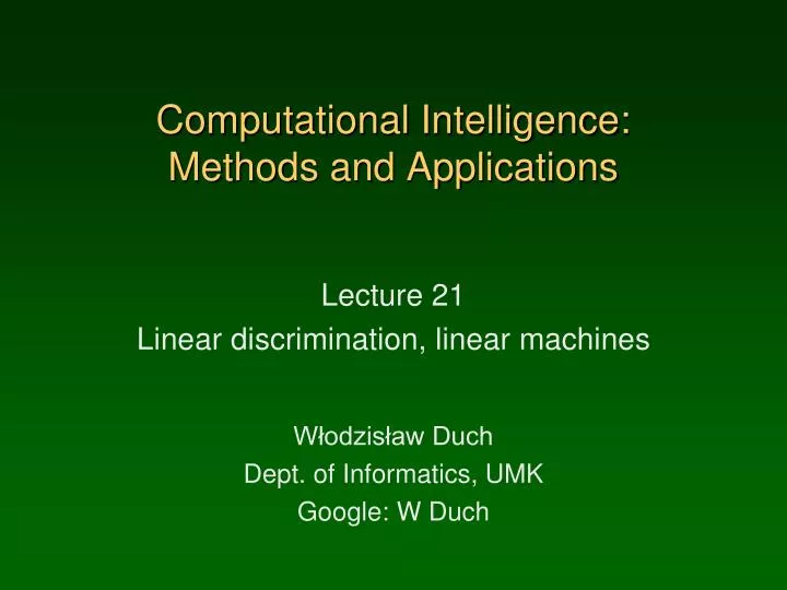 computational intelligence methods and applications