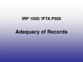 IRP 1005/ IFTA P500