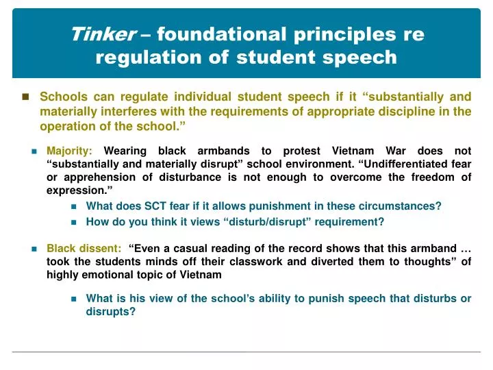 tinker foundational principles re regulation of student speech