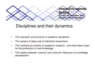 Disciplines and their dynamics