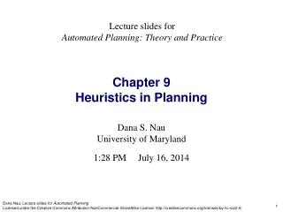 Chapter 9 Heuristics in Planning