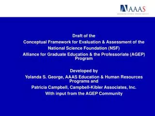 Draft of the Conceptual Framework for Evaluation &amp; Assessment of the