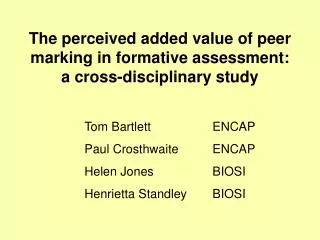 The perceived added value of peer marking in formative assessment: a cross-disciplinary study