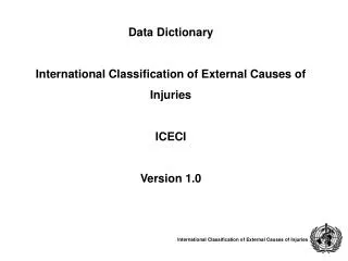 Data Dictionary International Classification of External Causes of Injuries ICECI Version 1.0