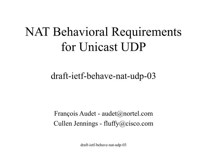 nat behavioral requirements for unicast udp