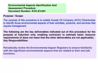 Environmental Aspects Identification And Assessment Procedure Document Number: KOC.EV.001