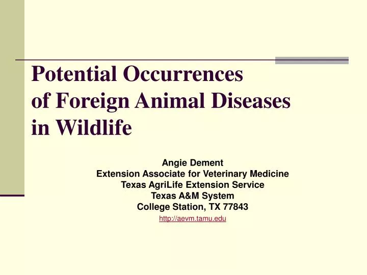 potential occurrences of foreign animal diseases in wildlife