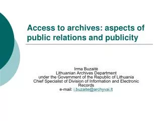 Access to archives: aspects of public relations and publicity