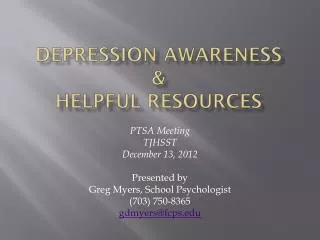 Depression awareness &amp; Helpful resources