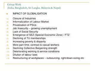 Group Work (India, Bangladesh, Sri Langka, Malaysia &amp; Nepal)