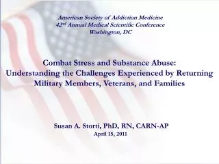 Combat Stress and Substance Abuse: