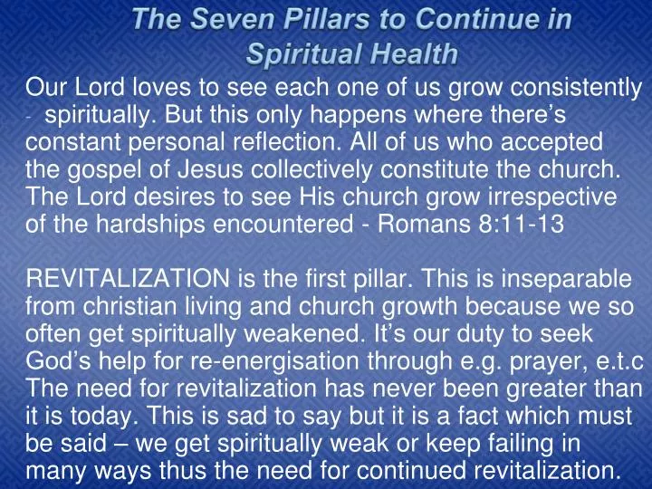 the seven pillars to continue in spiritual health