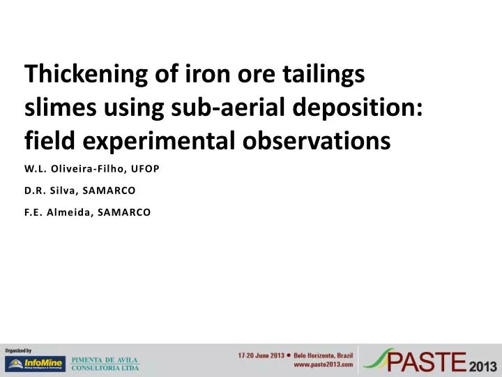 thickening of iron ore tailings slimes using sub aerial deposition field experimental observations