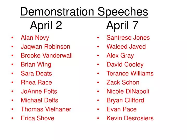 demonstration speeches april 2 april 7