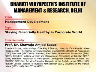 BHARATI VIDYAPEETH’S INSTITUTE OF MANAGEMENT &amp; RESEARCH, DELHI