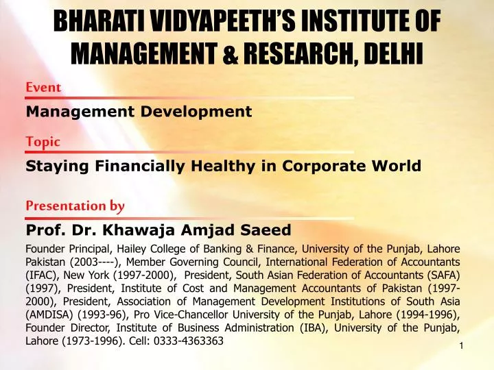 bharati vidyapeeth s institute of management research delhi