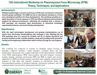 12th International Workshop on Piezoresponse Force Microscopy (PFM):
