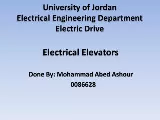 University of Jordan Electrical Engineering Department Electric Drive