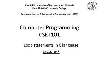 Computer Programming CSET101