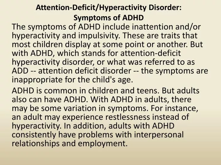 attention deficit hyperactivity disorder symptoms of adhd