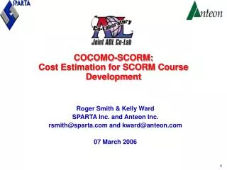 COCOMO-SCORM: Cost Estimation for SCORM Course Development