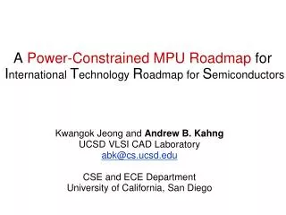 A Power-Constrained MPU Roadmap for I nternational T echnology R oadmap for S emiconductors