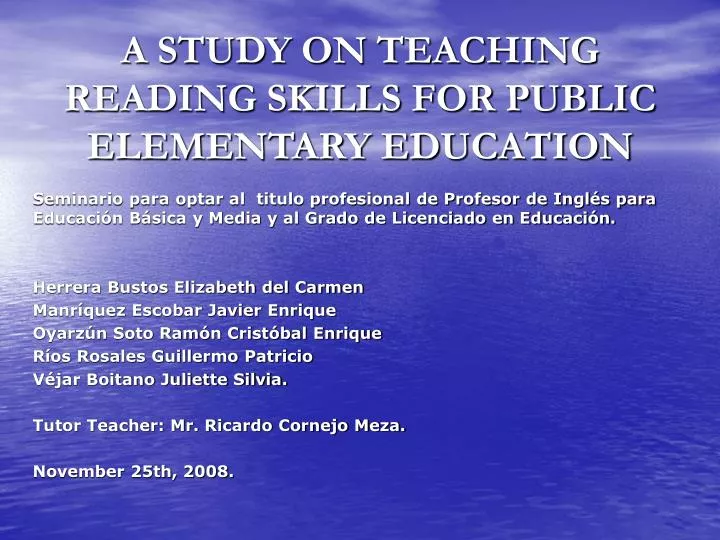 a study on teaching reading skills for public elementary education