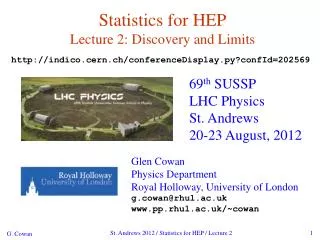 Statistics for HEP Lecture 2: Discovery and Limits