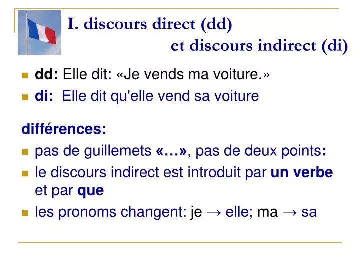i discours direct dd et discours indirect di