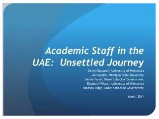 Academic Staff in the UAE: Unsettled Journey