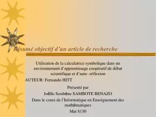 r sum objectif d un article de recherche