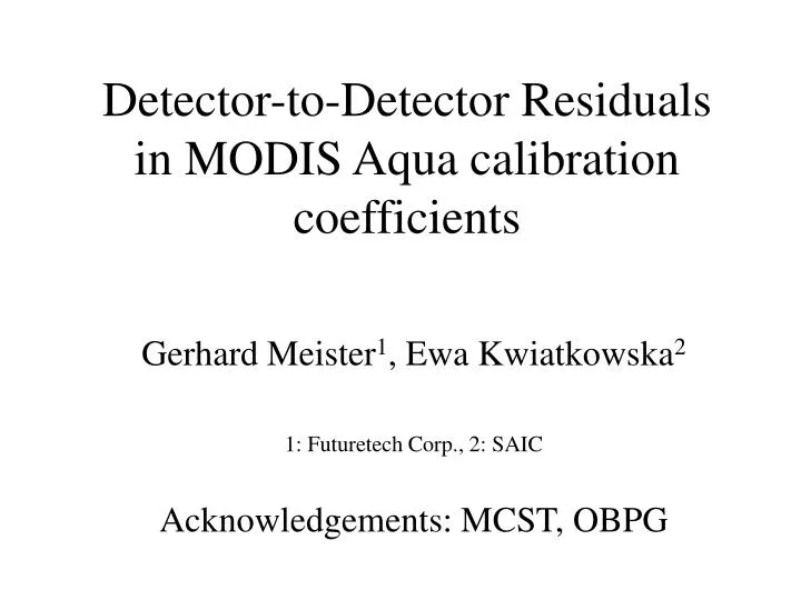 detector to detector residuals in modis aqua calibration coefficients