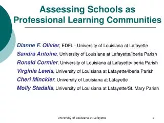 Assessing Schools as Professional Learning Communities