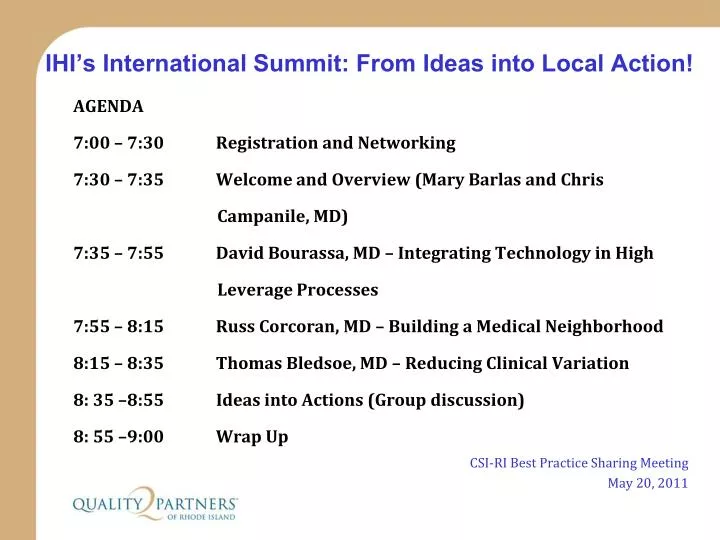 ihi s international summit from ideas into local action