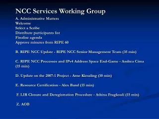 NCC Services Working Group