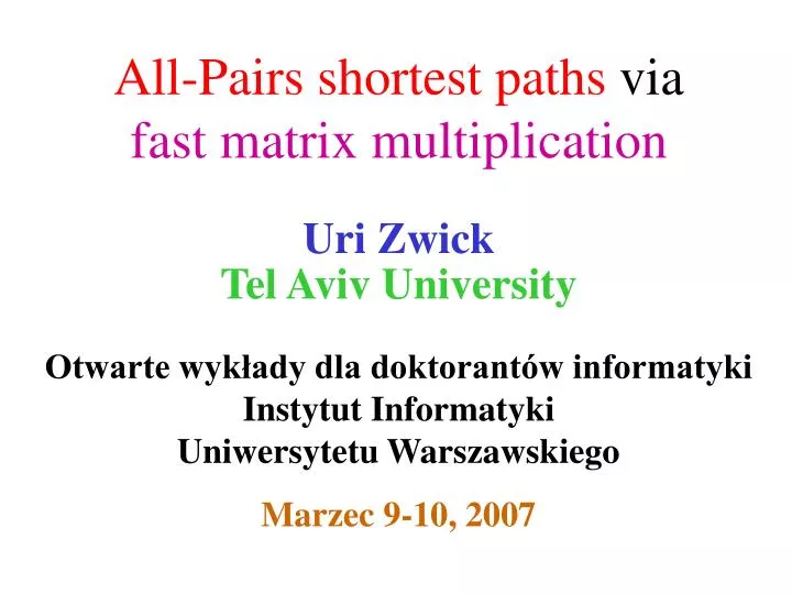 all pairs shortest paths via fast matrix multiplication