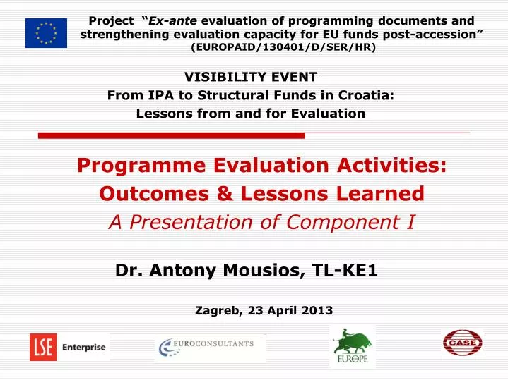 programme evaluation activities outcomes lessons learned a presentation of component i