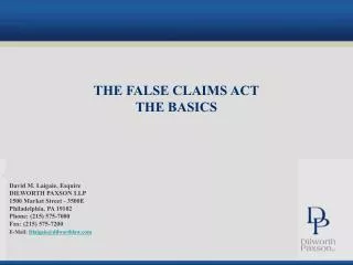 THE FALSE CLAIMS ACT THE BASICS