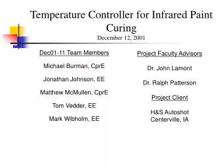 Temperature Controller for Infrared Paint Curing December 12, 2001