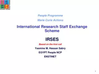 People Programme Marie Curie Actions International Research Staff Exchange Scheme IRSES
