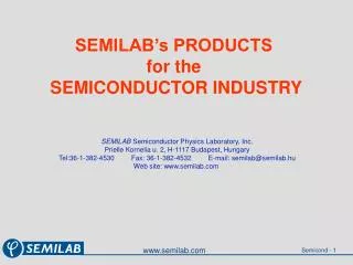 SEMILAB’s PRODUCTS for the SEMICONDUCTOR INDUSTRY