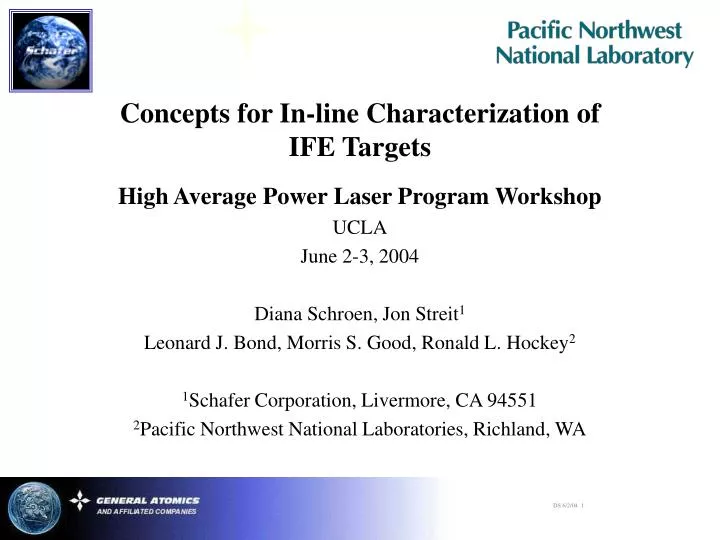 concepts for in line characterization of ife targets